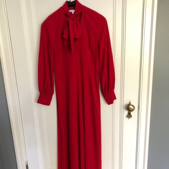 - Warehouse Pussybow neck tie Maxi Dress Red Asos - Picture 6 of 9